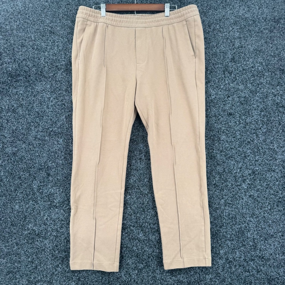HM Mens XL Straight Fit Stretch Twill Trousers Tan Beige Elastic Waist Pants